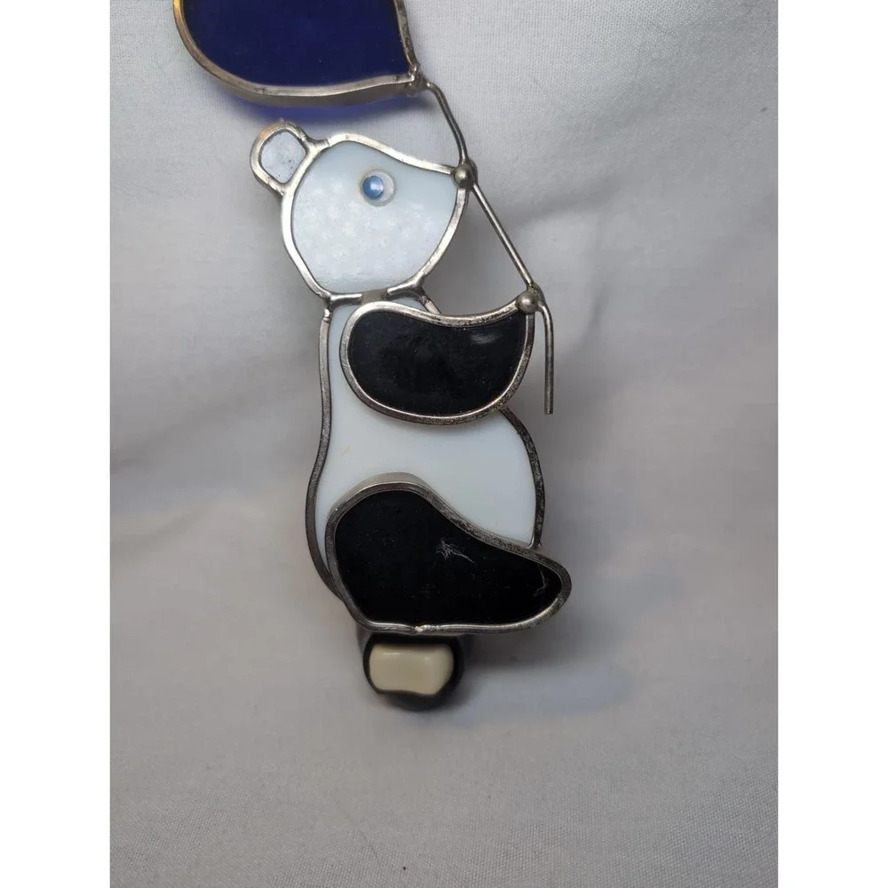 Vintage Handmade PANDA Bear Stained Glass Nightlight 6